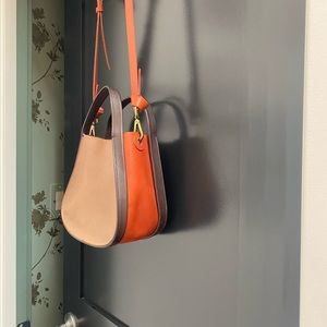 Madewell Sydney Leather Crossbody Bag in Red Brown and Light Taupe